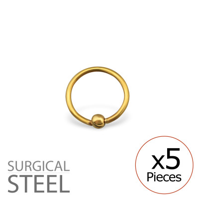 Pack of 5 8mm Gold Surgical Steel BCR