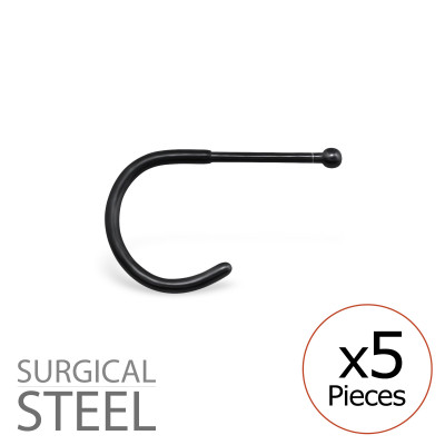 Pack of 5 Black Surgical Steel Half Hoop Nose Studs