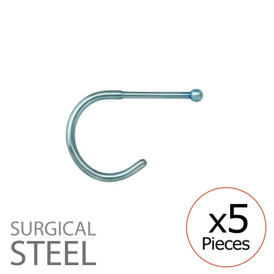 Pack of 5 Blue Half Hoop Surgical Steel Nose Studs