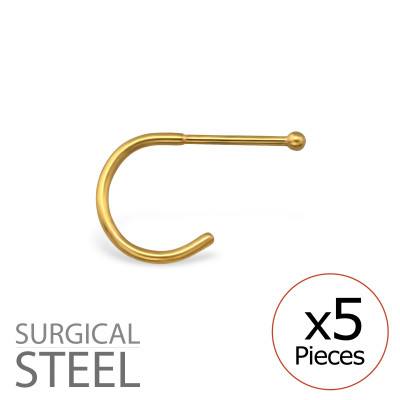 Pack of 5 Gold Surgical Steel Half Hoop Nose Studs