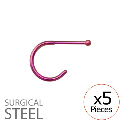 Pack of 5 Pink Half Hoop Surgical Steel Nose Studs