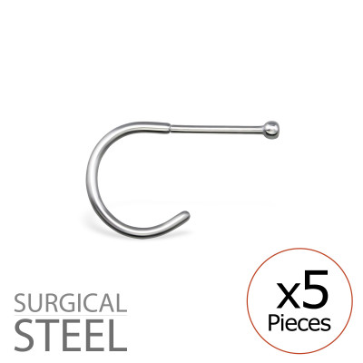 Pack of 5 High Polish Surgical Steel Half Hoop Nose Studs