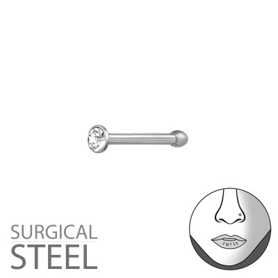 High Polish Surgical Steel 2mm Nose Studs with Ball and Crystal Body Jewelry Labret and Barbell with Crystal