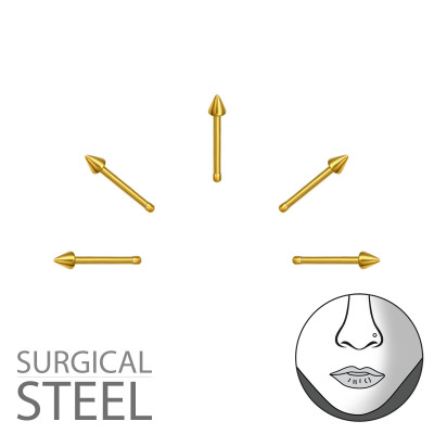 Pack of 5 Gold Surgical Steel Cone Nose Studs with Ball