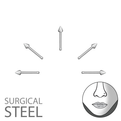 Pack of 5 High Polish Surgical Steel Cone Nose Studs with Ball