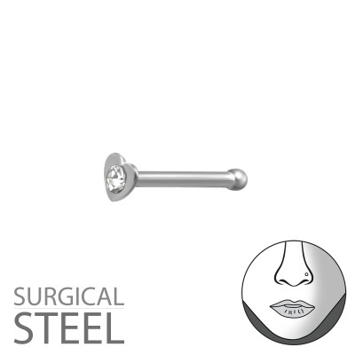 High Polish Surgical Steel Heart Nose Studs with Ball and Crystal