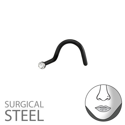 Black Surgical Steel 1.3mm Nose Screw with Crystal