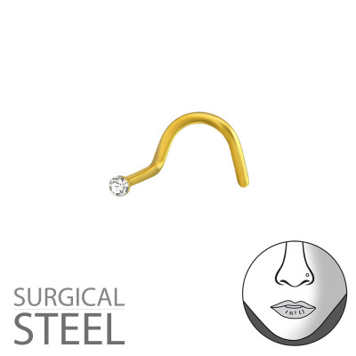 Gold Surgical Steel 1.3mm Nose Screw with Crystal