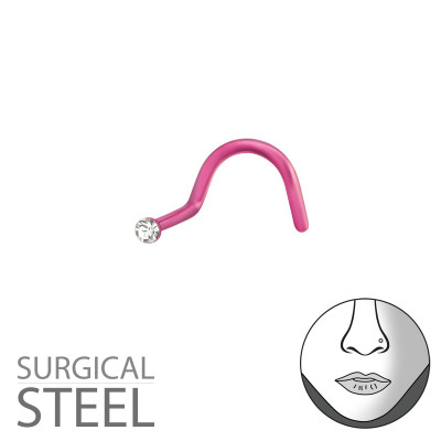 Pink Surgical Steel 1.3mm Nose Screw with Crystal