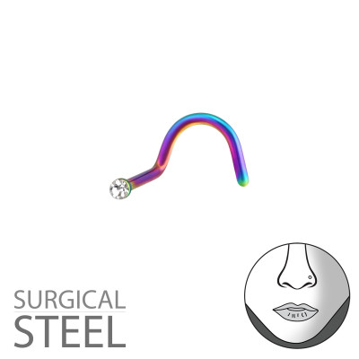 Rainbow Surgical Steel 1.3mm Nose Screw with Crystal