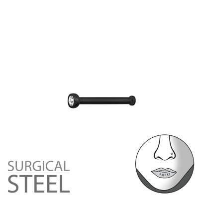 Black Surgical Steel 1.6Mm Nose Studs with Ball and Crystal Body Jewelry Labret and Barbell with Crystal