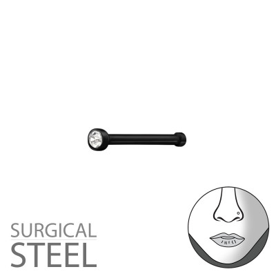 Black Surgical Steel 2mm Nose Studs with Ball and Crystal