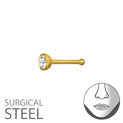 Gold Surgical Steel 3mm Nose Studs with Ball and Crystal Body Jewelry Labret and Barbell with Crystal