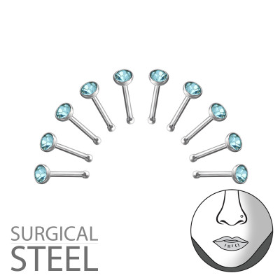 Pack of 10 High Polish Surgical Steel 2.5mm Nose Studs with Ball