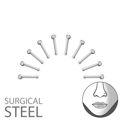 Pack of 10 High Polish Surgical Steel 1.6mm Nose Studs with Ball