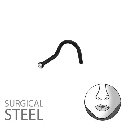 Black Surgical Steel 1.3mm Nose Screw with Crystal