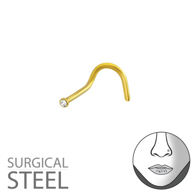 Gold Surgical Steel 1.3mm Nose Screw with Crystal