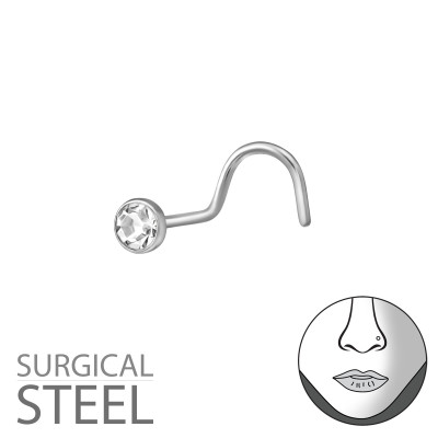 High Polish Surgical Steel 3mm Nose Screw with Crystal Body Jewelry Labret and Barbell with Crystal