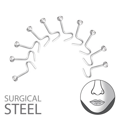 Pack of 10 Surgical Steel 2.6mm Round Nose Screw with Crystal