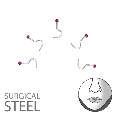 Pack of 5 Surgical Steel 1.9mm Round Nose Screw with Crystal