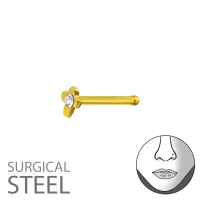 Gold Surgical Steel Cross Nose Studs with Ball and Crystal