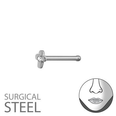 High Polish Surgical Steel Cross Nose Studs with Ball and Crystal