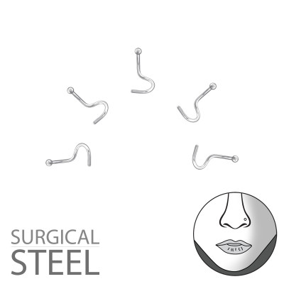 Pack of 5 High Polish Surgical Steel 1.6mm Nose Screw