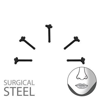 Pack of 5 Black Surgical Steel Cross Nose Studs with Ball