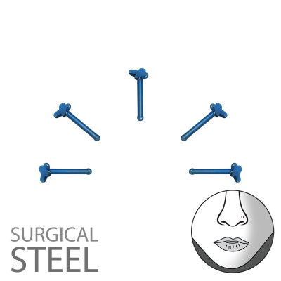 Pack of 5 Blue Surgical Steel Cross Nose Studs with Ball