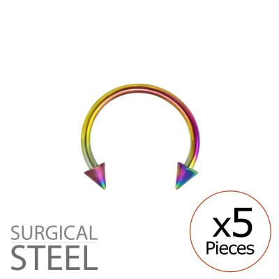 Pack of 5 Rainbow Surgical Steel Arrow Barbell