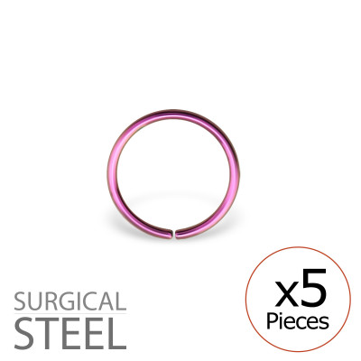 Pack of 5 10mm Pink Surgical Steel Continuous Rings