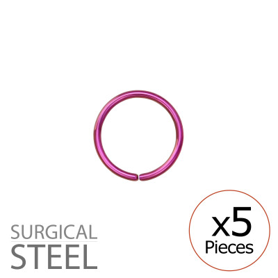 Pack of 5 10mm Pink Surgical Steel Continuous Rings