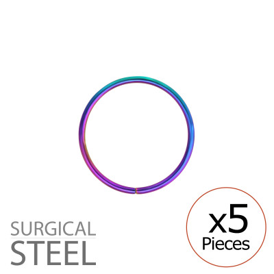 Pack of 5 14mm Rainbow Surgical Steel Continuous Rings