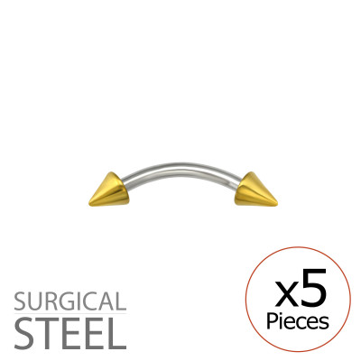 Pack of 5 Gold Surgical Steel Arrow Barbell