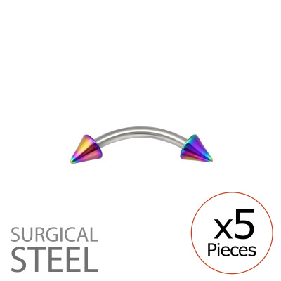 Pack of 5 Rainbow Surgical Steel Arrow Barbell