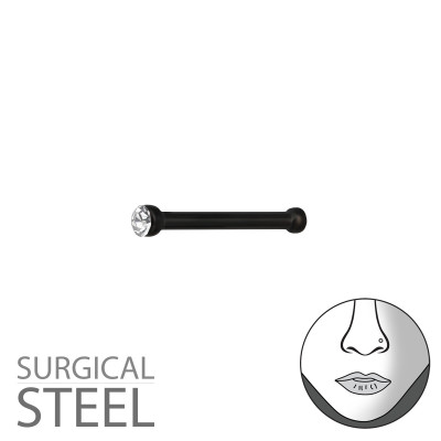 Black Surgical Steel 1.3mm Nose Studs with Ball and Crystal