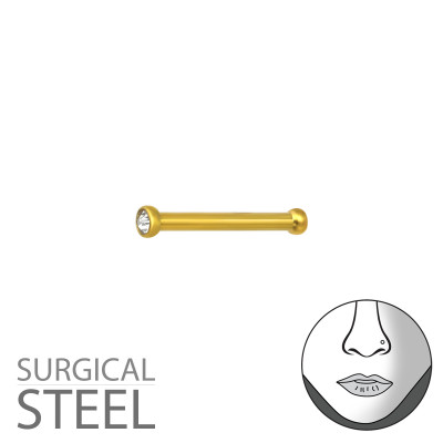 Gold Surgical Steel 1.3mm Nose Studs with Ball and Crystal