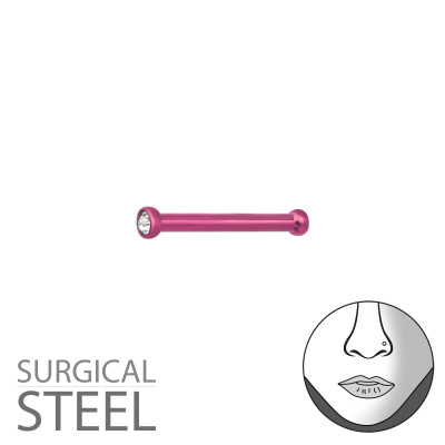 Pink Surgical Steel 1.3mm Nose Studs with Ball and Crystal