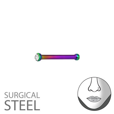 Rainbow Surgical Steel 1.3mm Nose Studs with Ball and Crystal