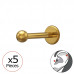 2.5mm Ball Tragus, Helix, Upper Ear Piercing on 1.2x8mm (16G) 316 Surgical Steel Gold Color Threaded Barbell with Flat Back Disc x5