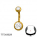 5mm Top Ball and 8mm Bottom Ball with Cubic Zirconia on 1.6x10mm (14G) G23 Titanium Gold Color Internal Threaded Barbell Belly Button Piercing