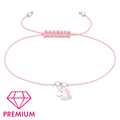 Children's Silver Unicorn Adjustable Corded Bracelet with Crystal and Epoxy