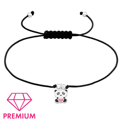 Children's Silver Panda Adjustable Corded Bracelet with Crystal and Epoxy