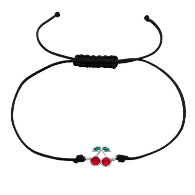 Children's Silver Cherry Adjustable Corded Bracelet with Epoxy