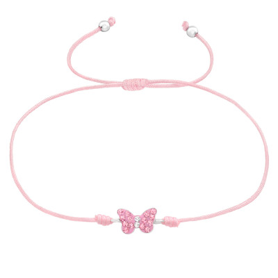 Children's Silver Butterfly Adjustable Corded Bracelet with Crystal