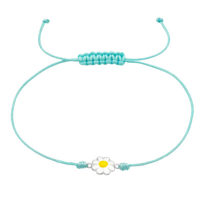 Children's Silver Daisy Flower Adjustable Corded Bracelet with Epoxy