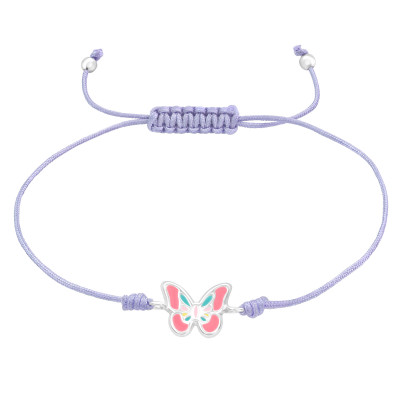Children's Silver Butterfly Adjustable Corded Bracelet with Epoxy