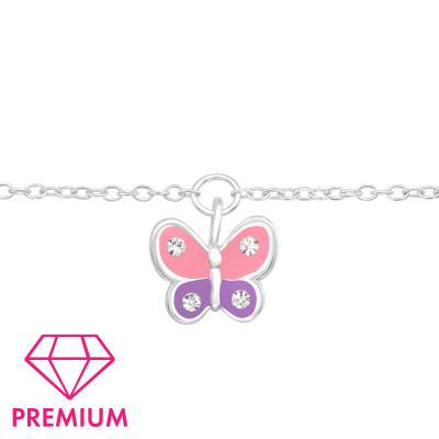 Children's Silver Butterfly Bracelet with Crystal and Epoxy