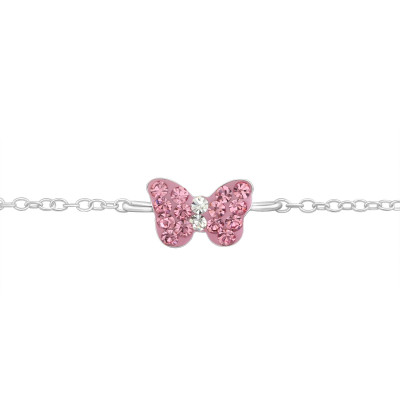 Children's Silver Butterfly Bracelet with Crystal