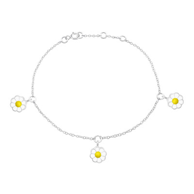 Children's Silver 3X Daisy Flower Bracelet with Epoxy